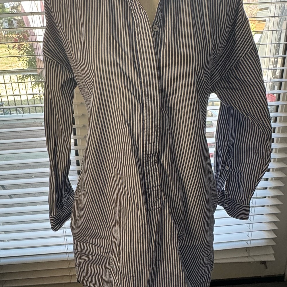Zara Basic Navy and White Striped Shirt